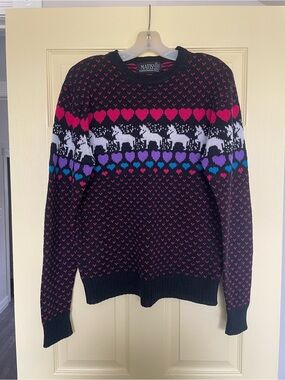 80s/90s vintage heart and unicorn sweater L/XL
